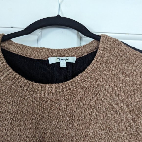 Madewell Colorblock Sweater with Zip-back Tan and Black Size L - Picture 4 of 15